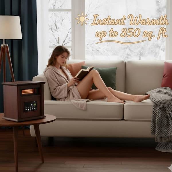 1500W Electric Infrared Radiant Cabinet Space Heater for Indoor Use with Remote Control in Dark