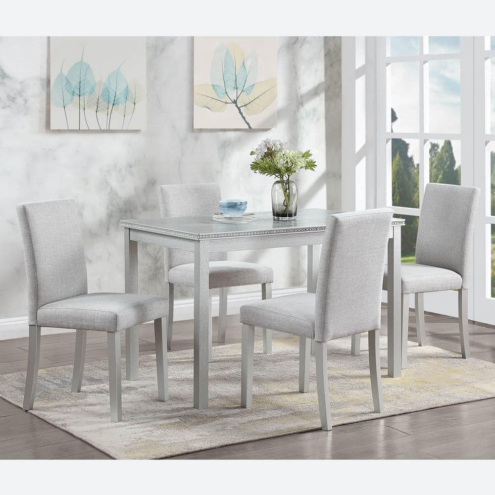 Polibi 5-Piece Rectangle Beige/Silver Gray Wood Top Dining Room Set ...