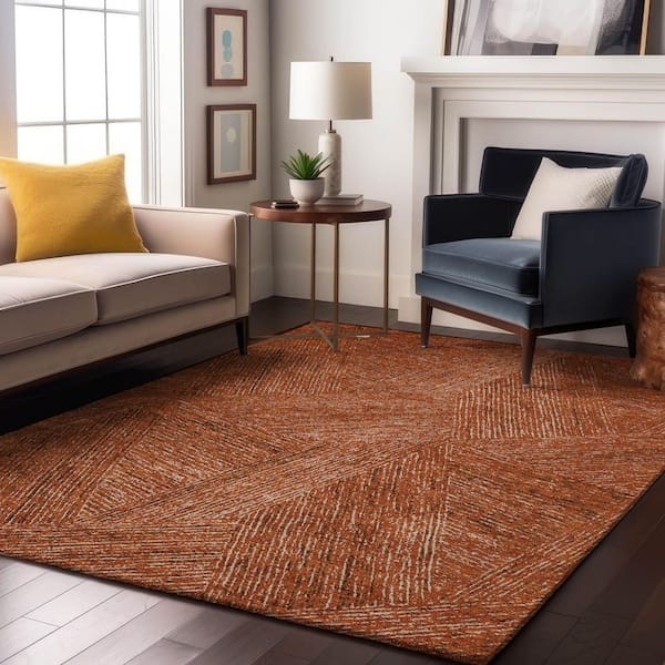 Mayfield Premium Machine Washable Abstract AMF991 Copper 8 ft. x 10 ft. Area Rug