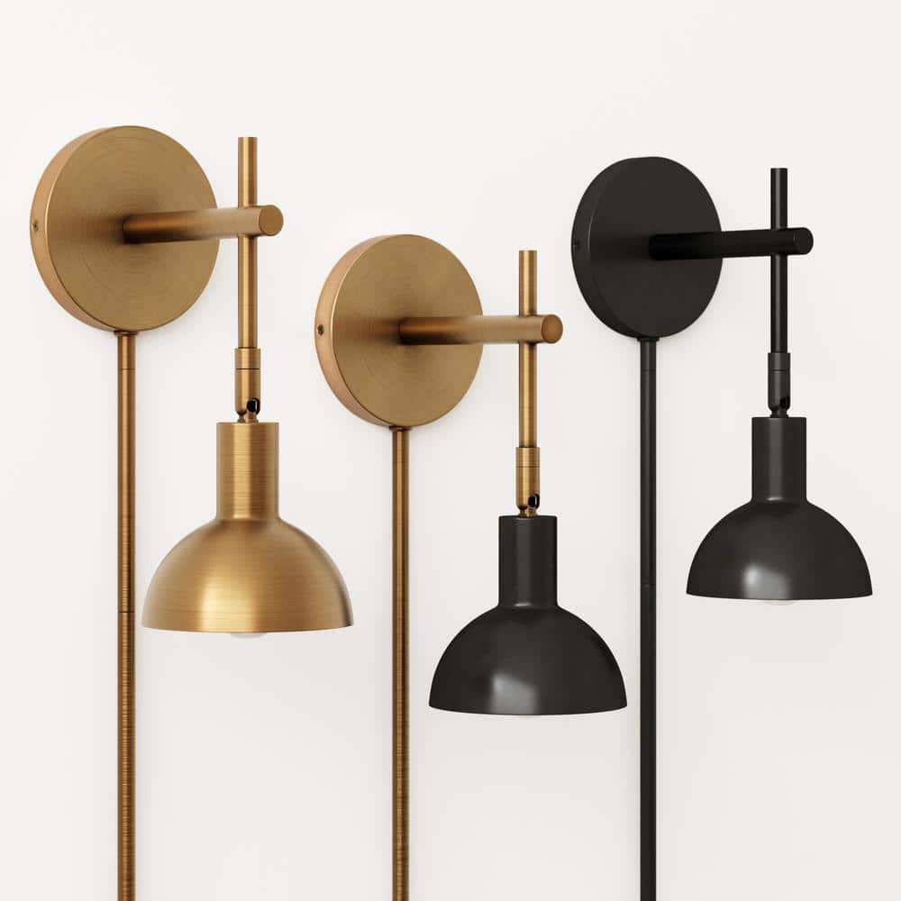 Matte Black Adjustable Metal Wall Sconce with Bell Shade
