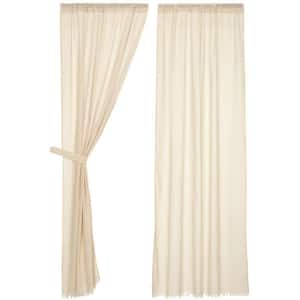 Tobacco Cloth 40 in. W x 84 in. L Cotton Sheer Rod Pocket Window Curtain in Natural Cream Pair