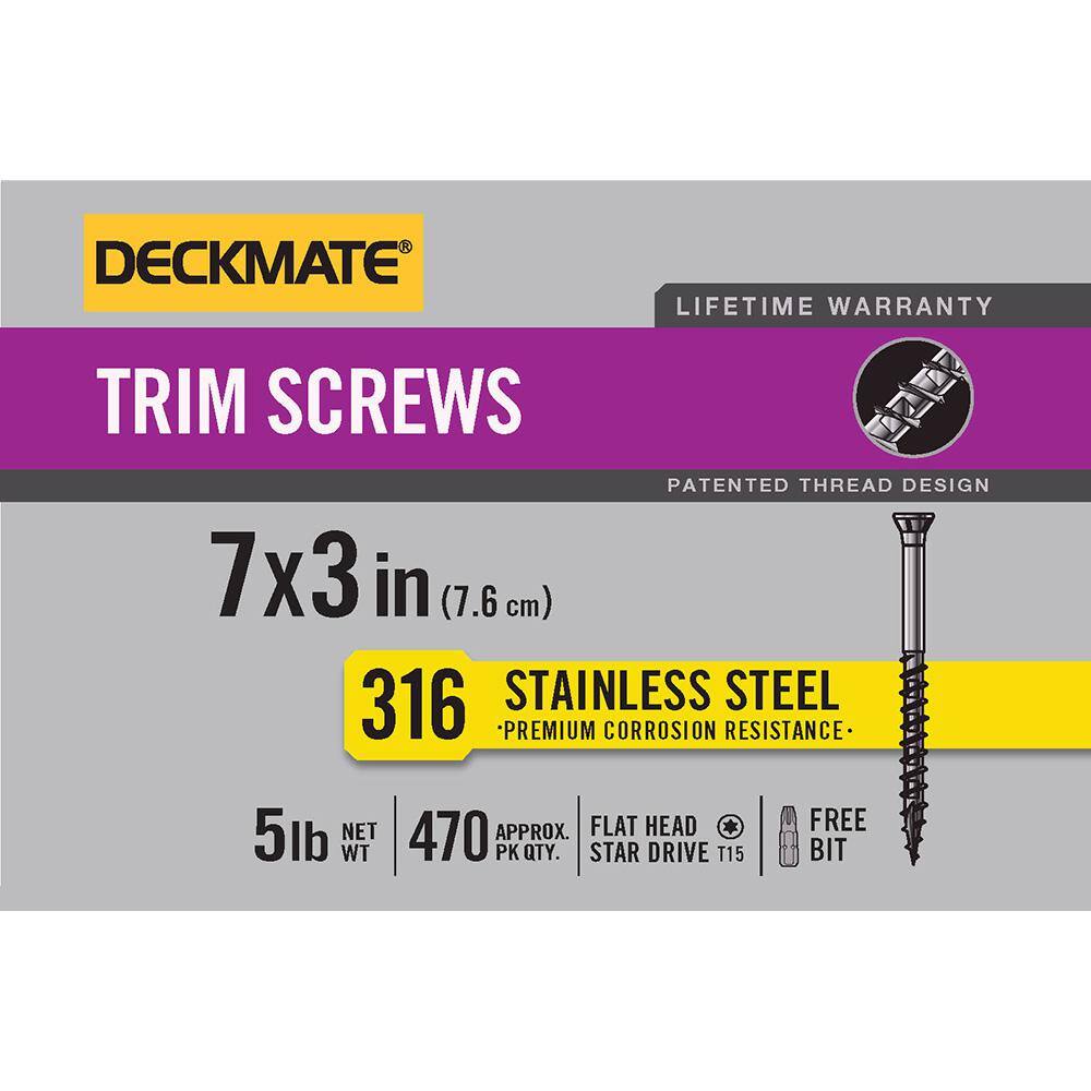 Deckmate Marine Grade Stainless Steel 7 X 3 in. Wood Trim Screw 5lb (Approximately 470 Pieces