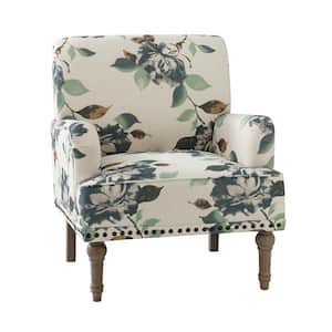 Latina Harbor Floral Patterns Armchair with Nailhead Trim and Turned Solid Wood Legs