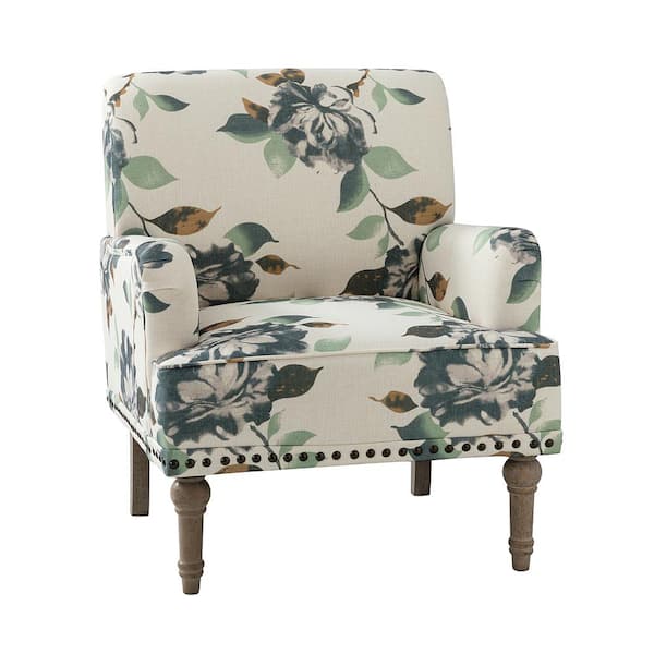 JAYDEN CREATION Latina Harbor Floral Patterns Armchair with Nailhead Trim and Turned Solid Wood Legs