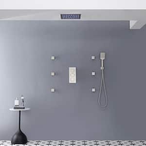 Luxury Thermostatic LED 4-Spray Patterns 12 in. Flush Ceiling Mount Rainfall Dual Shower Heads with 6-Jets in Nickel