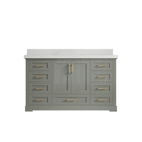Willow Collections Boston 60 in. W x 22 in. D x 36 in. H Single Sink Bath Vanity in Evergreen with 2 in. Carrara Quartz Top