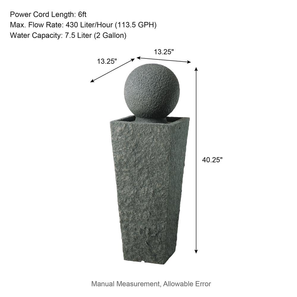 Modern Gray Polyresin Pedestal Fountain with LED Light