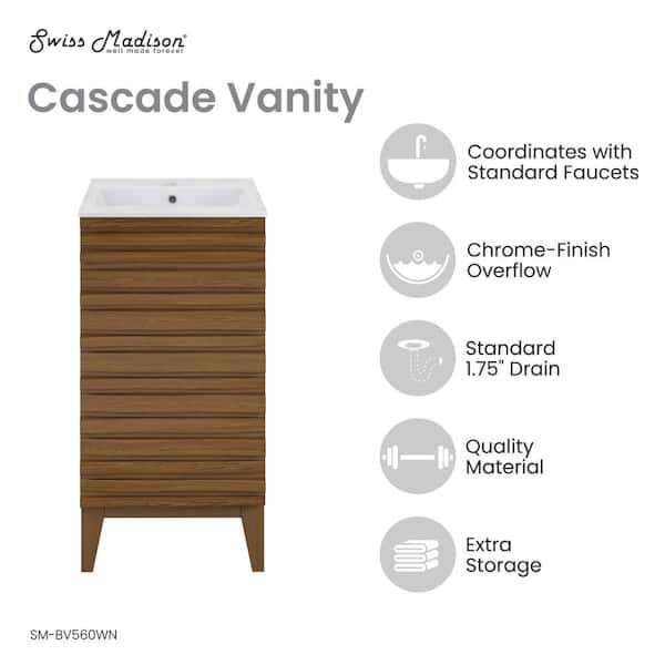 Cascade 18 in. Bathroom Vanity in Brown Oak with White Ceramic Top