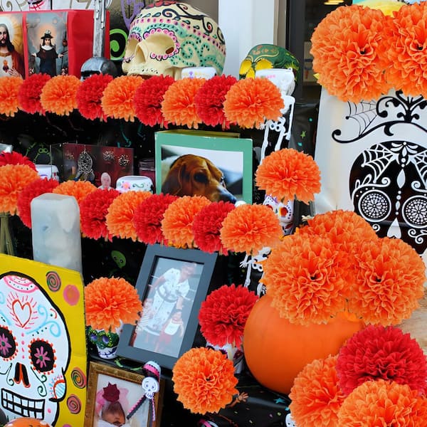 4 in. H Orange Artificial Chrysanthemums Silk Flowers for Fall Decor, Wedding, Day of The Dead, Home Decor (12-Pieces)