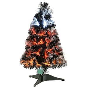 2 ft. Black Fiber Optic Artificial Halloween Tree with Candy Corn Color Lights, 8 Functions