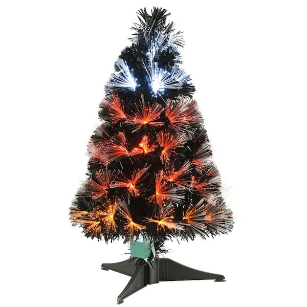 National Tree Company 2 ft. Black Fiber Optic Artificial Halloween Tree with Candy Corn Color Lights, 8 Functions