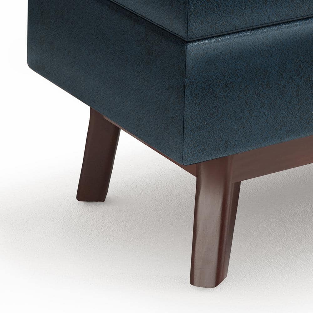 Owen 36" Distressed Dark Blue Faux Leather Storage Ottoman
