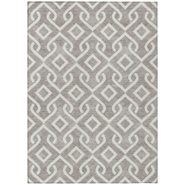 Taupe, Ivory 8 ft. x 10 ft. Woven Geometric Polyester Rectangle Indoor/Outdoor Area Rug