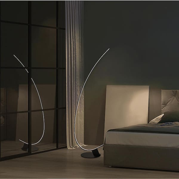 COMET1 69 in. Matte Black Full-Arched LED Floor Lamp with Remote and Party/Mood Light