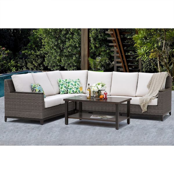 Beaufort 4-Piece Outdoor Wicker and Aluminum Sectional Sofa with Cushions