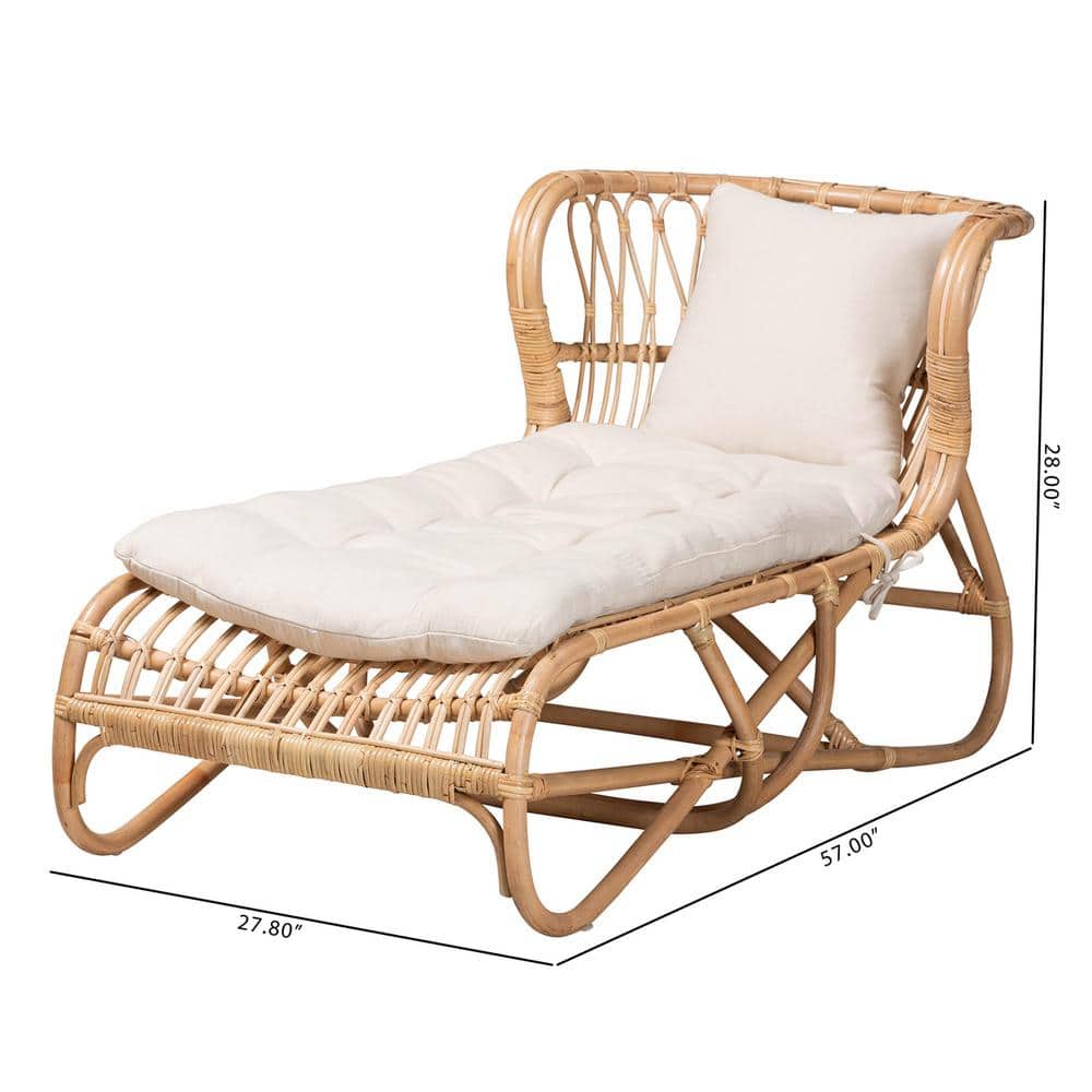 Handcrafted Natural Brown Rattan Chaise with Cushions