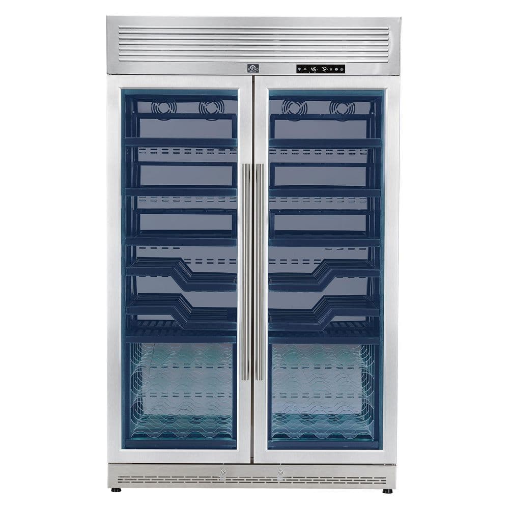 Forno Abruzzo 102 Wine Bottles 48 in. Dual Zones Wine Cooler in Stainless Steel, Green Acrylic Holders and Black Shelves