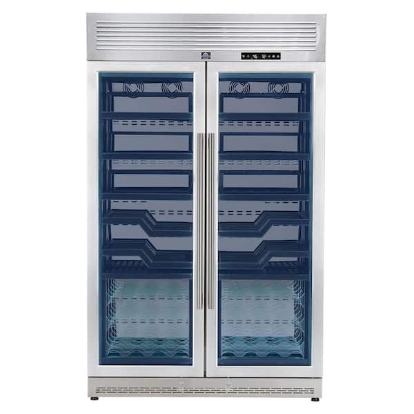 Abruzzo 102 Wine Bottles 48 in. Dual Zones Wine Cooler in Stainless Steel, Green Acrylic Holders and Black Shelves