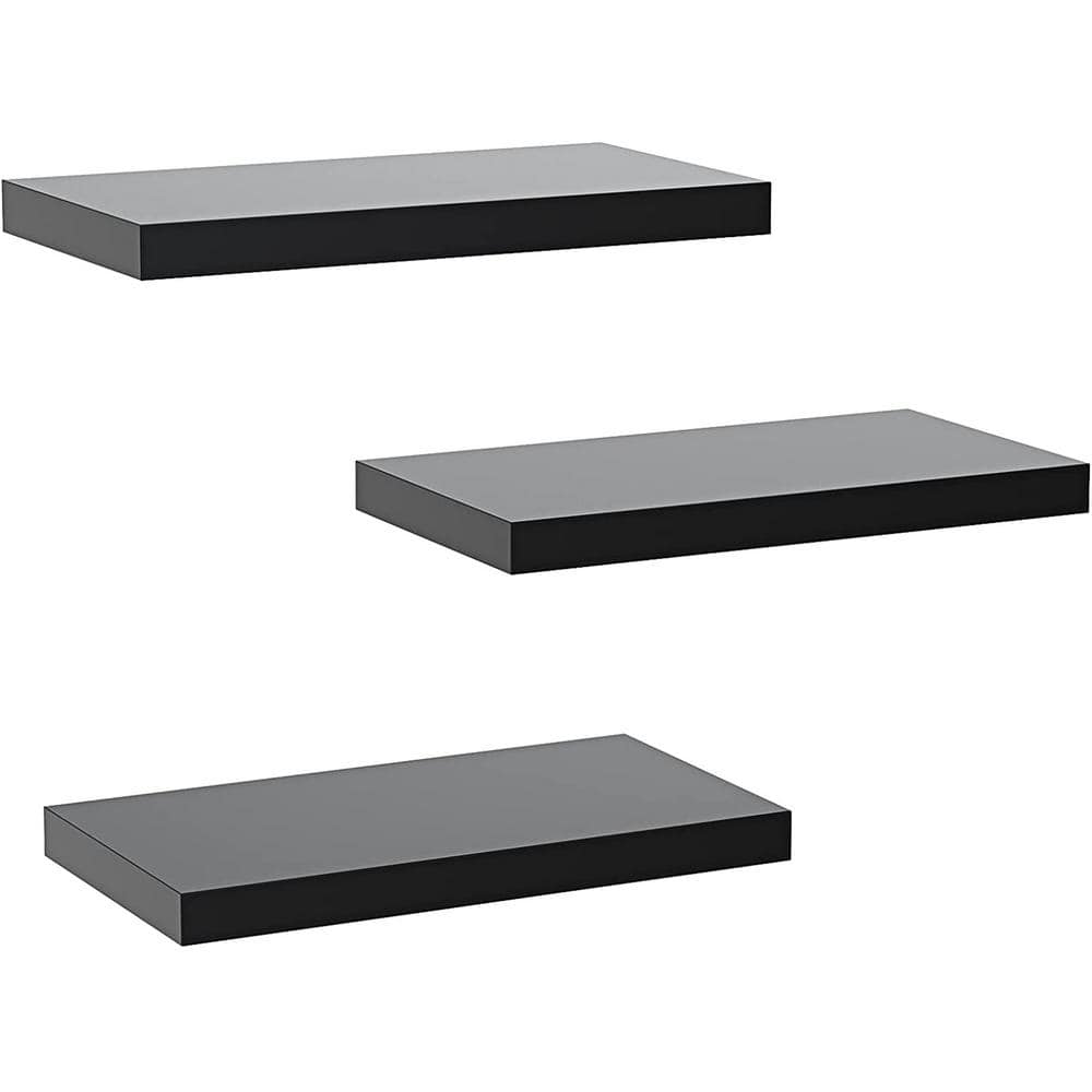 6.7 in. x 15 in. x 1.4 in. Black Wood Decorative Cubby Wall Shelves with Br