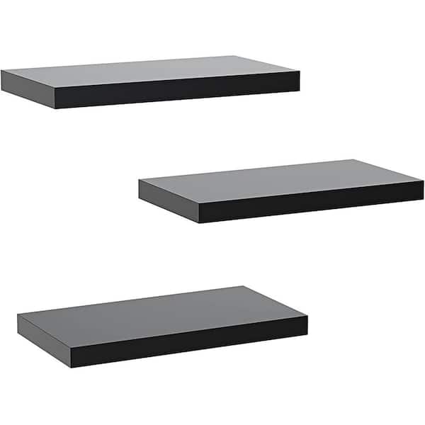 Cubilan 6.7 in. x 15 in. x 1.4 in. Black Wood Decorative Cubby Wall Shelves with Brackets (3 Sets)