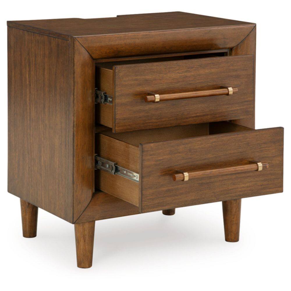 Brown Wood 2-Drawer Nightstand with USB Charging Ports