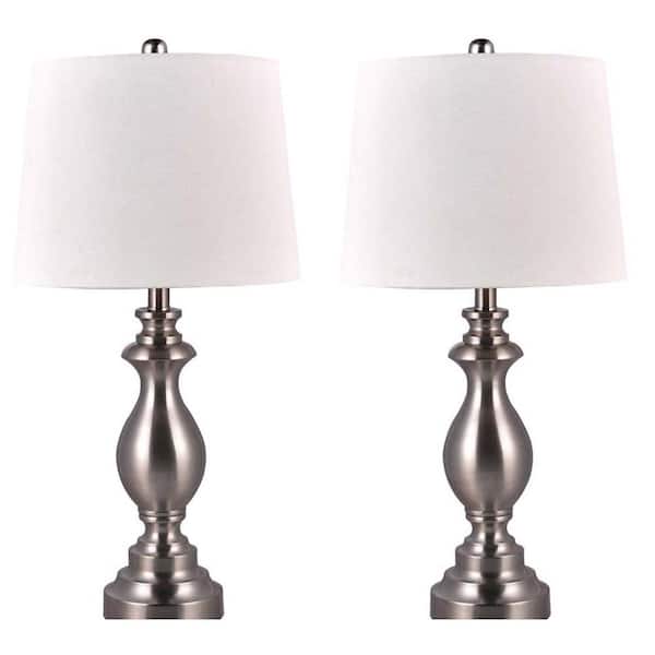 Fangio Lighting Cory Martin 27 in. Brushed Steel Table Lamp with USB Port (2-Pack)