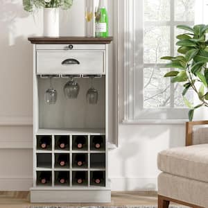 Farm House 22 in. Wide 12-Bottle Wine Rack Cabinet with Pull-Out tray in Off White