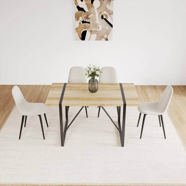 ダイニングチェア Dining chair Dining Chairs with Beige Linen Fabric Upholstered Seat, Side