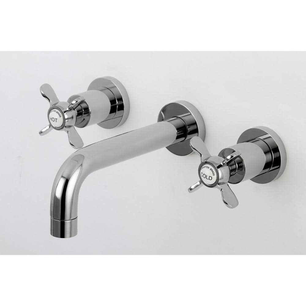 Essex 8" Antique Brass Wall Mount Bathroom Faucet with Cross Handles