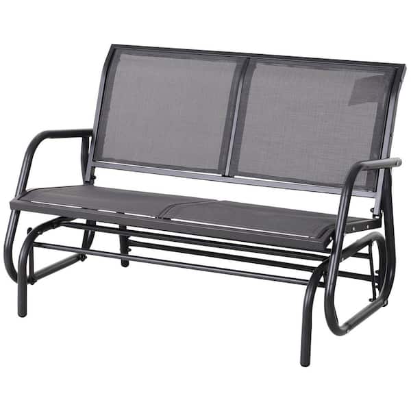 Grey Metal 2-Person Outdoor Glider Bench, Patio Double Swing Rocking Chair, Loveseat for Backyard, Garden, Porch, Lawn