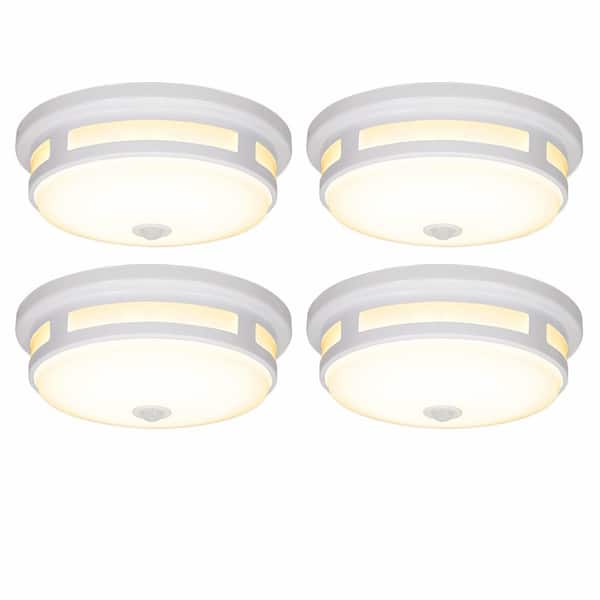 11 in. Round White Motion Sensing Indoor Outdoor LED Flush Mount Ceiling Light 830 Lumens 3000K 4000K 5000K (4-Pack)