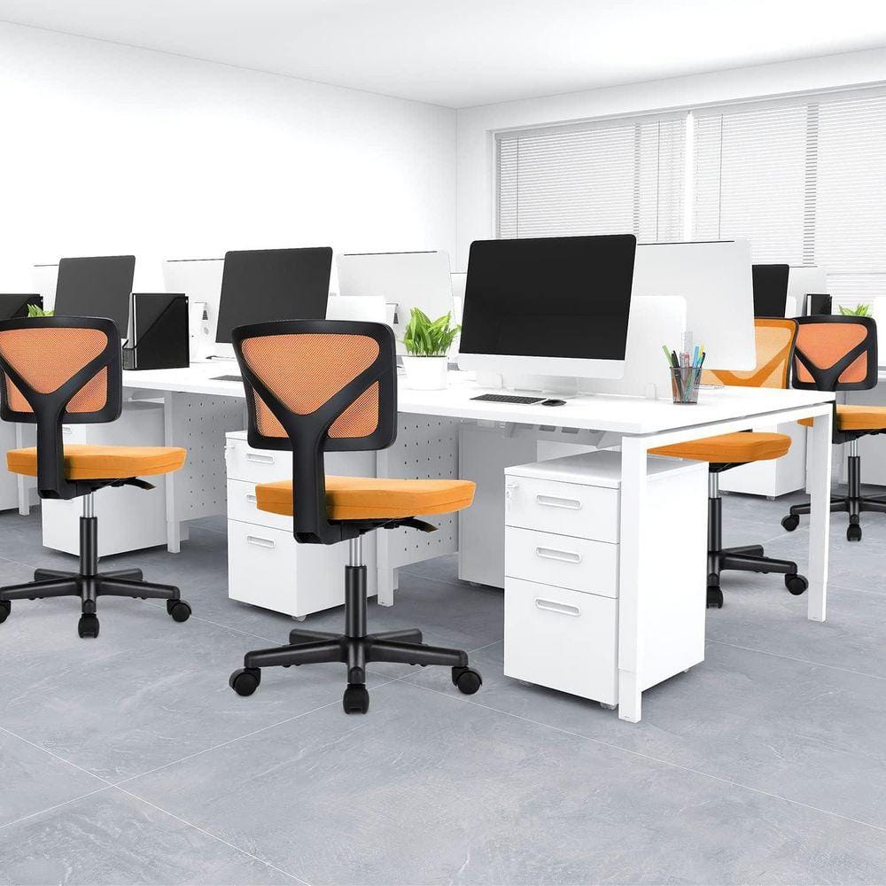 1-Piece Mesh Adjustable Height 360° Swivel Low Back Office Task Chair in Orange with Armless