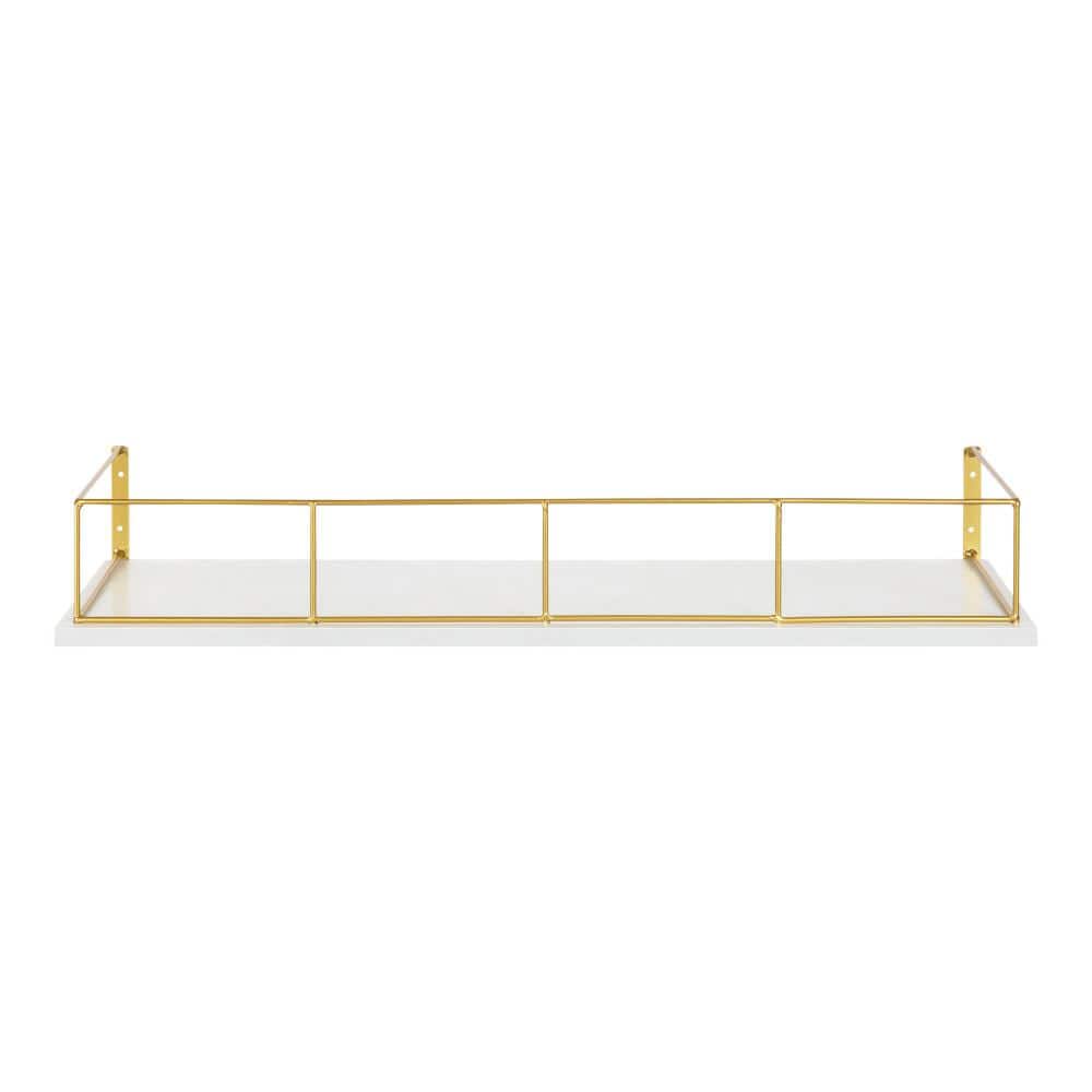 White and Gold Floating Wall Shelf with Metal Frame