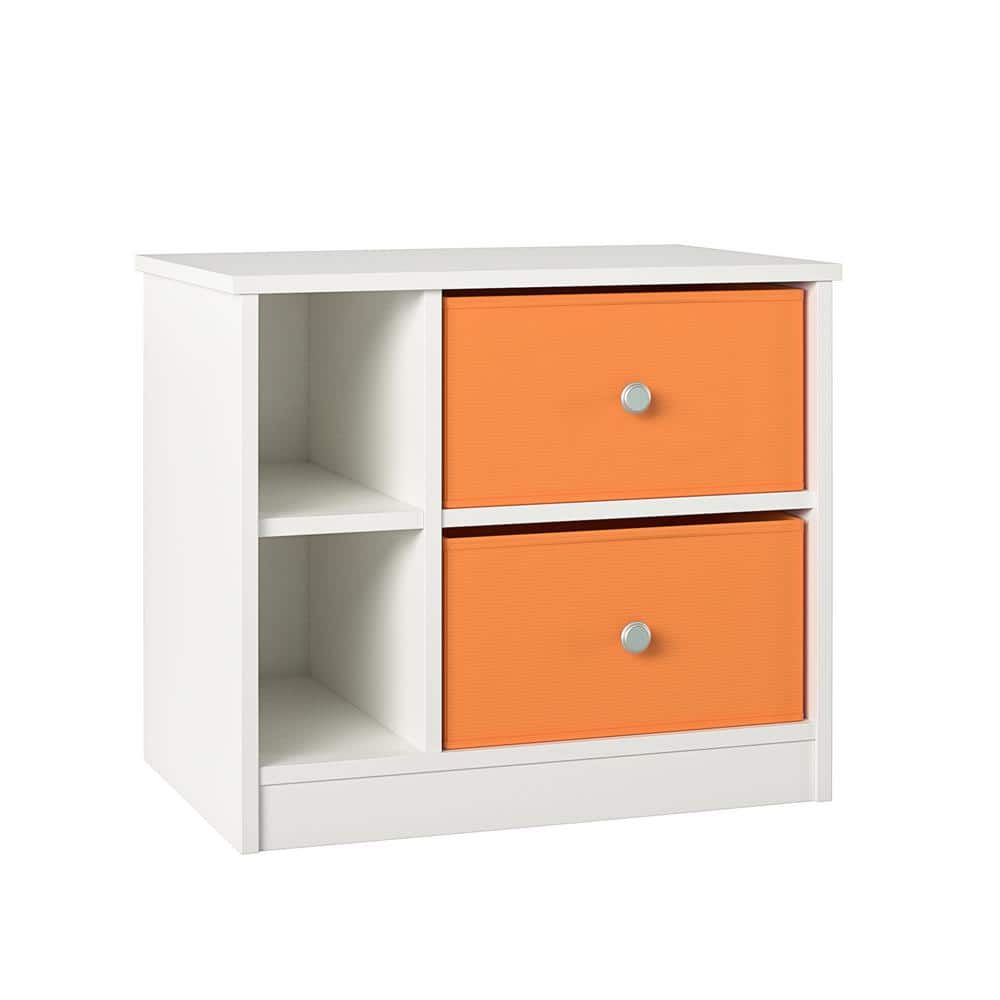 White and Orange 2-Drawer Particle Board Nightstand