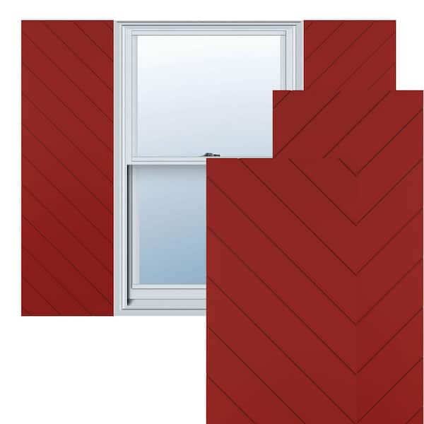 Ekena Millwork 18-in W x 42-in H True Fit PVC Diagonal Slat Modern Style Fixed Mount Shutters, Fire Red