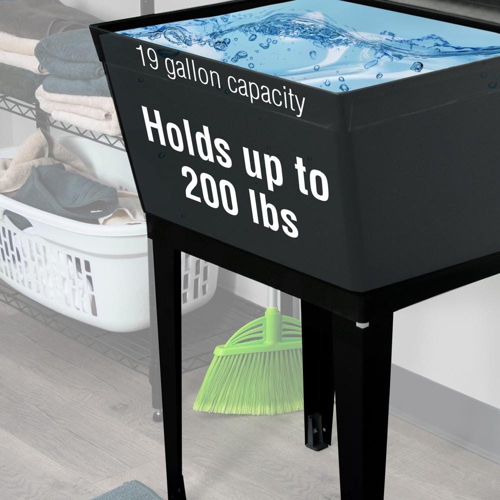 Black Thermoplastic Freestanding Utility Sink with High-Arc Faucet