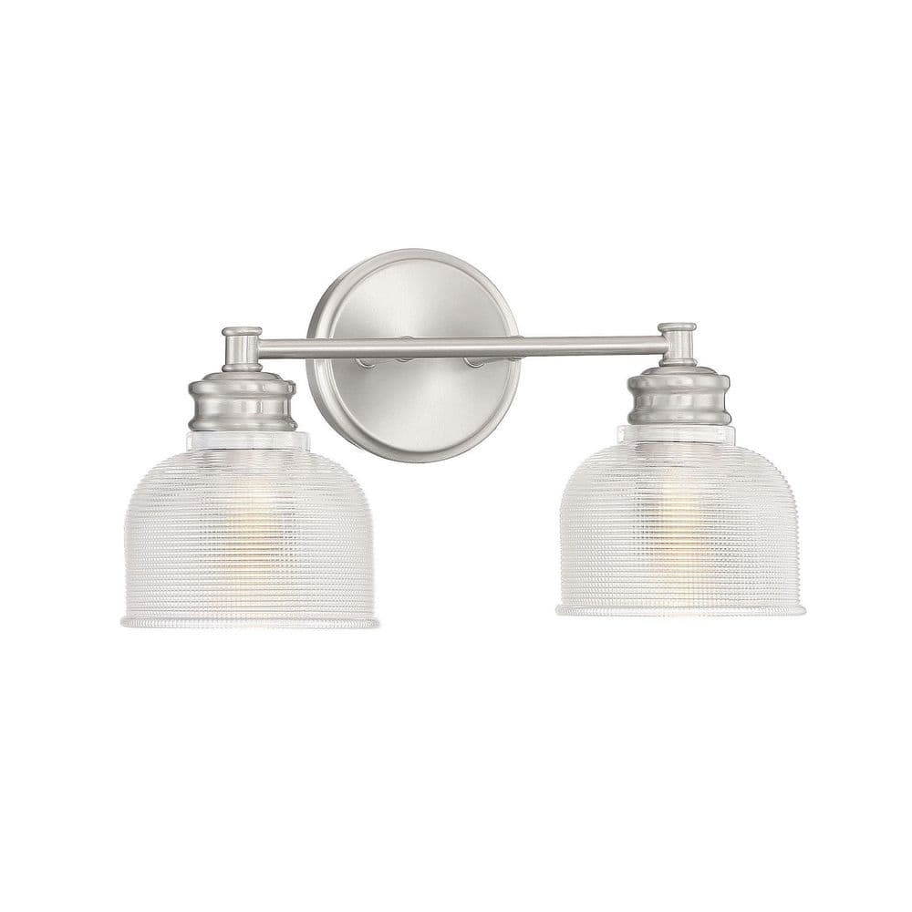 Brushed Nickel 2-Light Dimmable Vanity Fixture with Glass Shades