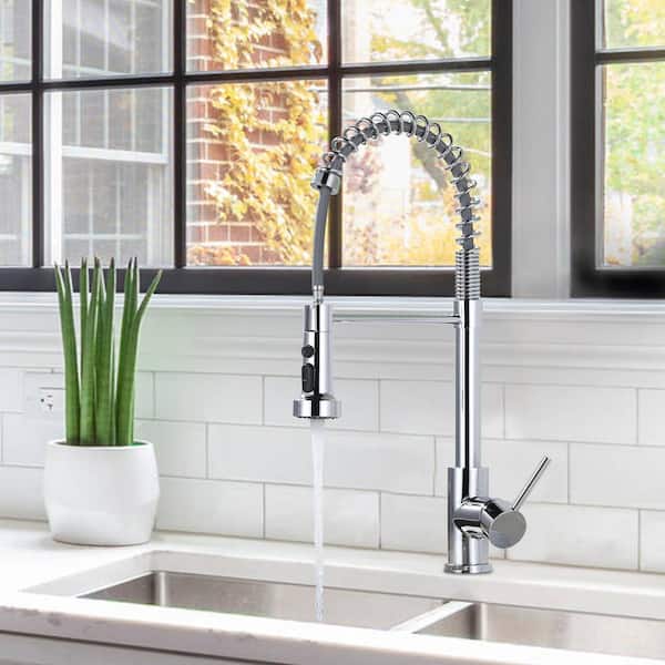 Stainless Steel Single Handle Pull Down Sprayer Kitchen Faucet with Advanced Spray and Supply Lines in Polished Chrome