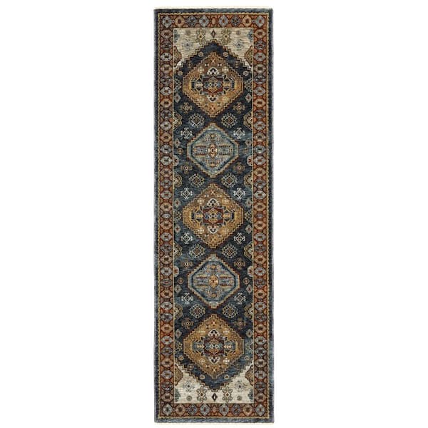 Ambrose Blue/Multi 2 ft. x 8. ft. Oriental Medallion Polyester Fringe Edge Indoor Runner Area Rug