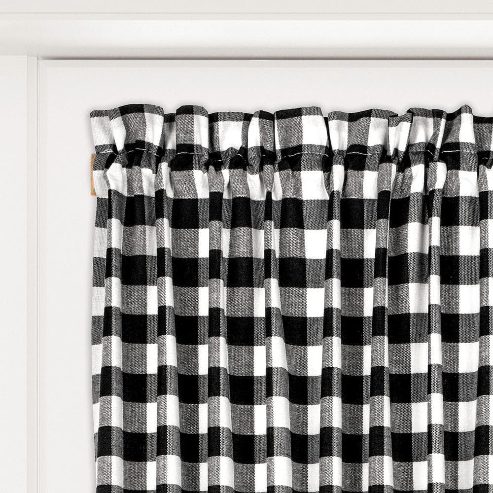 Buffalo Check Black/White Cotton Polyester Door Curtain Panel, 54" W x 40" L