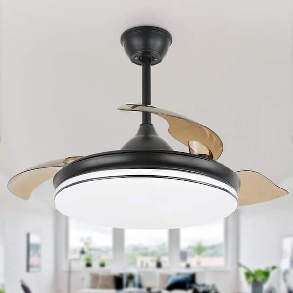 Oaks Aura Cotta 42in. LED Indoor Invisble Black 6-Speed Retractable Ceiling Fan with Light,Color Changing,Remote Control