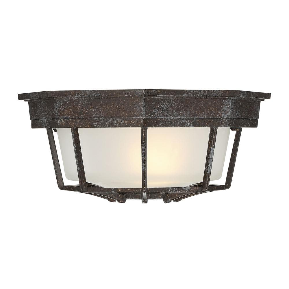 Rustic Bronze Frosted Glass Outdoor Flush Mount Light