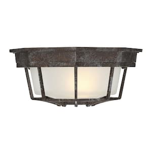 Exterior Collections 9 in. W x 5 in. H 1-Light Rustic Bronze Outdoor Flush Mount with Frosted Glass Shade
