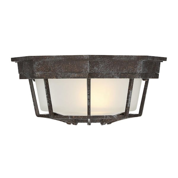 Savoy House Exterior Collections 9 in. W x 5 in. H 1-Light Rustic Bronze Outdoor Flush Mount with Frosted Glass Shade