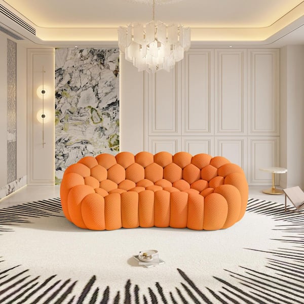 Full Assembled 98.43 in. Armless Curved 3D Textured Dot-Knit Polyester 3-Seater Modular Sectional Sofa in. Orange