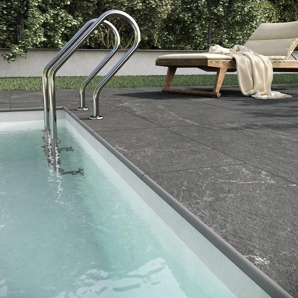Ivy Hill Tile LithoTech 11.81 in. x 23.62 in. x 0.78 in. Graphite Gray Matte Porcelain Floor Pool Coping Tile (1.93 sq. ft./Each)