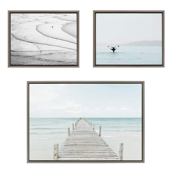 Sylvie 23 in. x 33 in. Ocean Beach Framed Canvas Set Framed Canvas Wall Art (3 Piece Set)