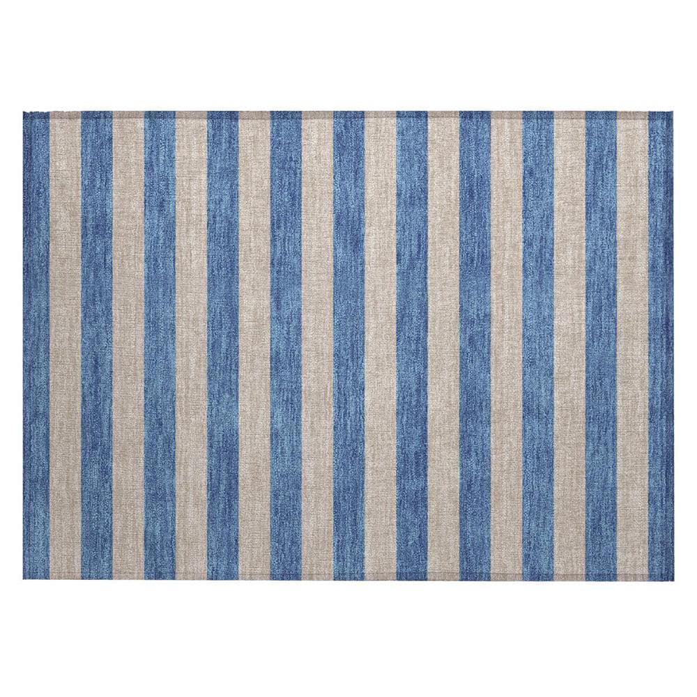 Blue and Tan 2 ft. x 3 ft. Woven Striped Polyester Rectangle Indoor/Outdoor Area Rug price history on PriceWatchPro