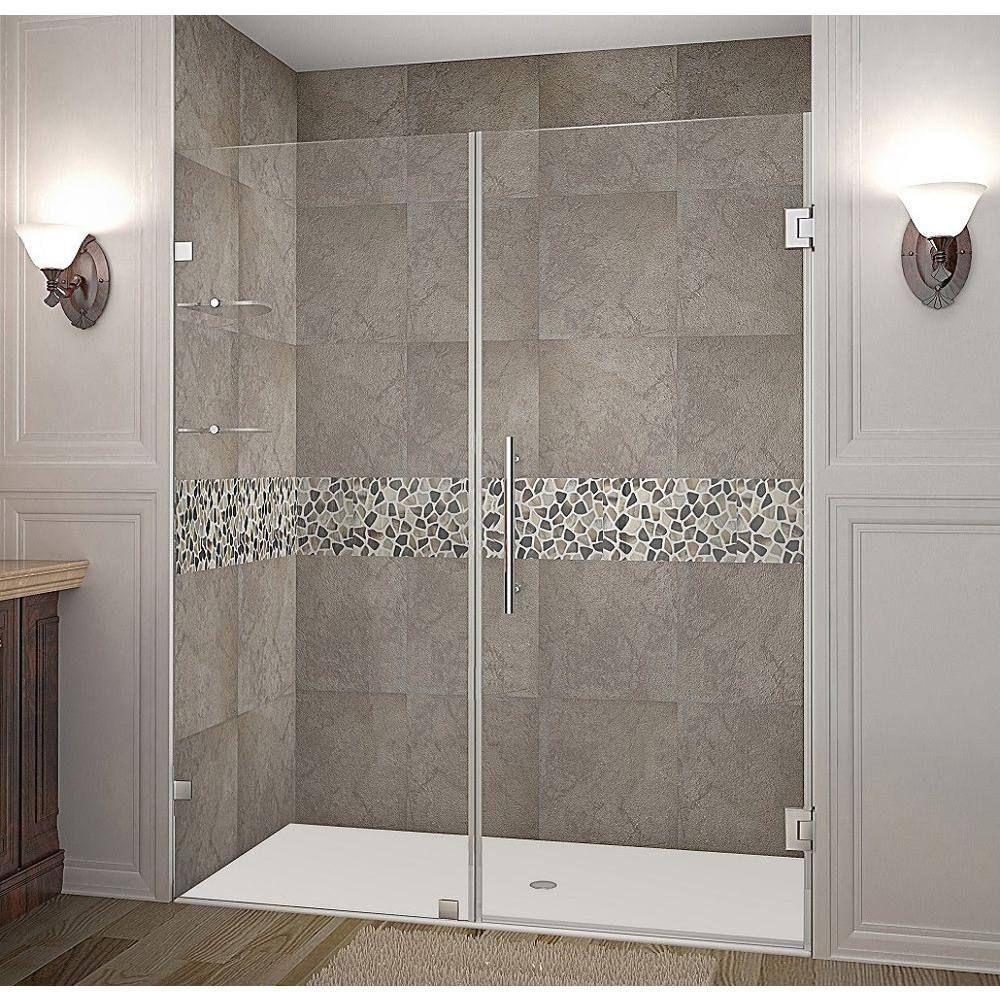 Nautis GS 63'' Clear Tempered Glass Frameless Hinged Shower Door