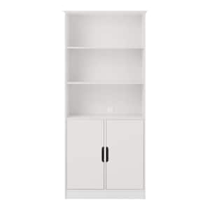 Craft 72 In. White Bookcase with 2-Door Cabinet